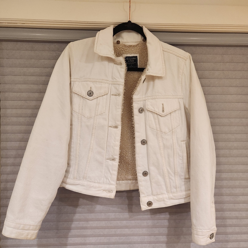 Abercrombie White Jean Jacket SMALL